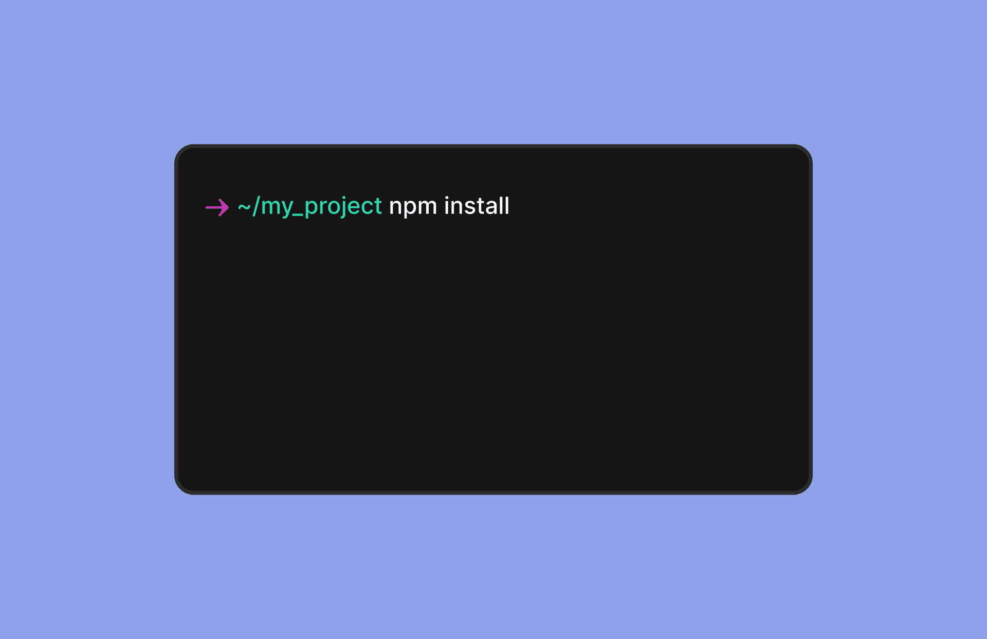 Terminal window displaying the command npm install, representing a technical hurdle
