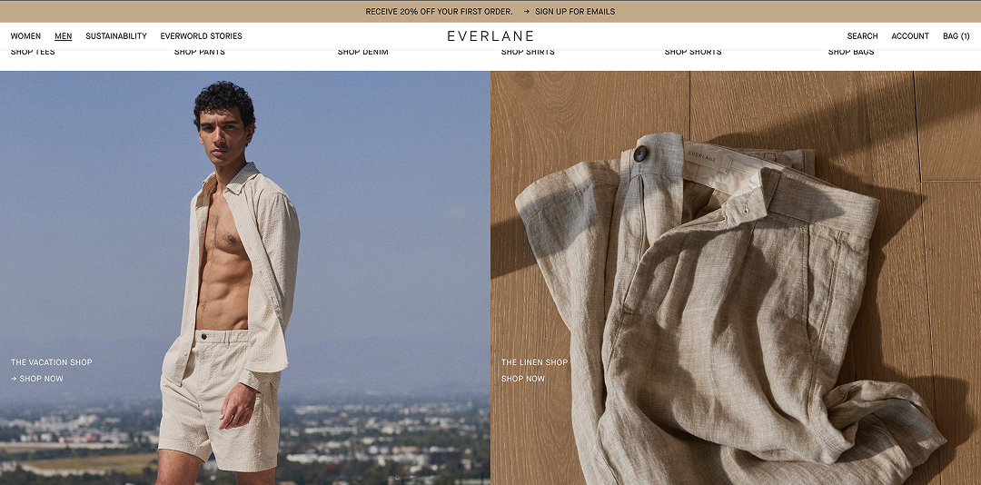 Everlanes current live website