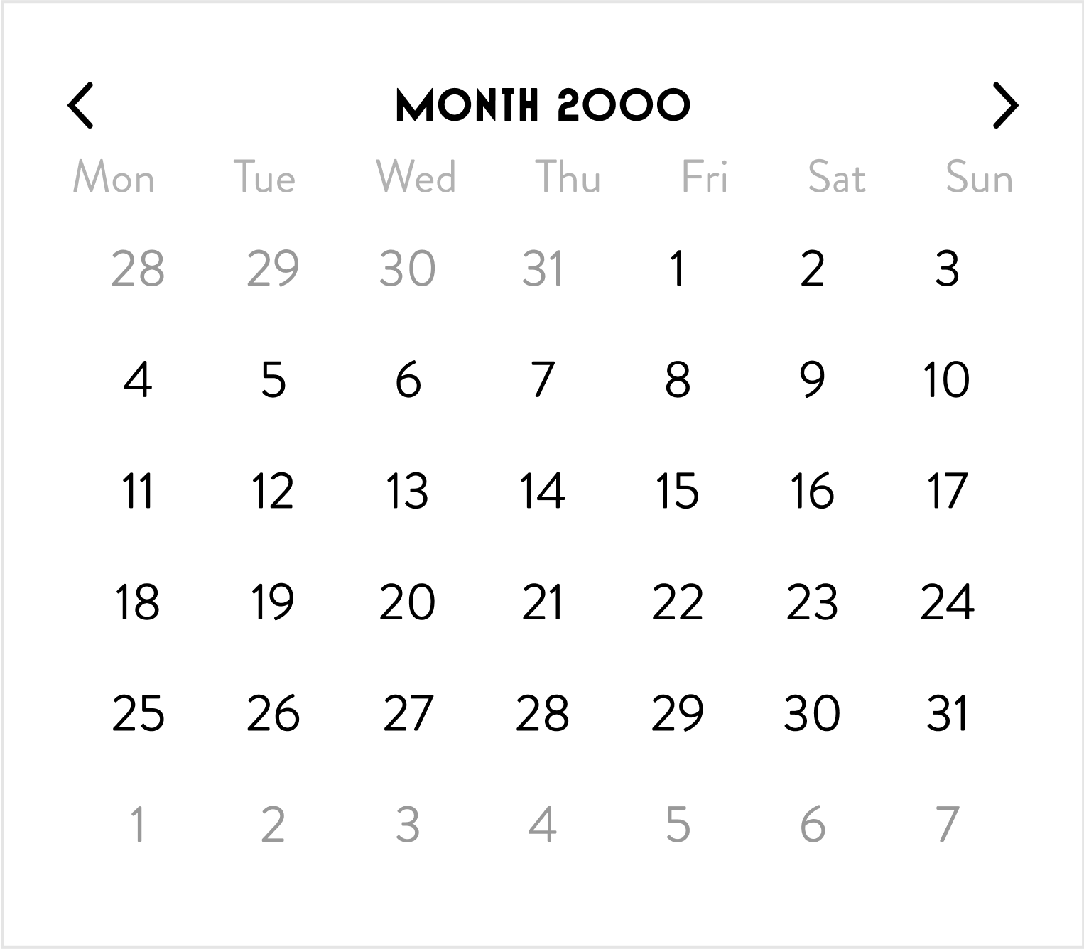 Inline calendar widget showing a month grid with selectable dates